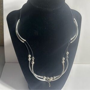 Lizzy James Necklace Paw Print Pendant Silver Tone Links Black Leather USA Made